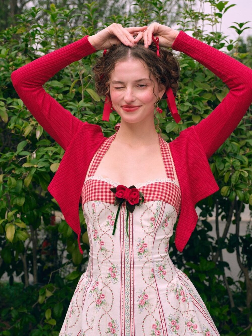 LACEMADE Strawberry Farm ribbed knit wrap cardigan